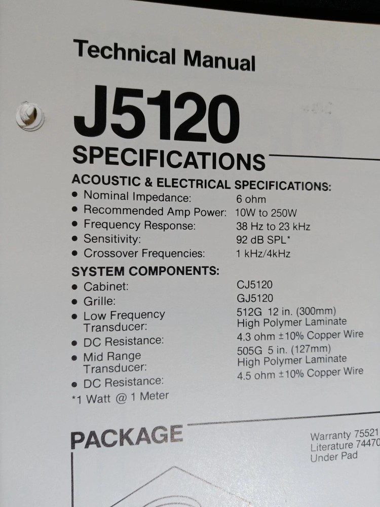 JBL J5120 Speakers Specifications Schematic Service Manual Original