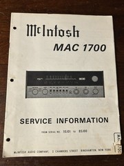 McIntosh MAC1700 Stereo Receiver Service Information 10J01-85J00 Vintage OEM