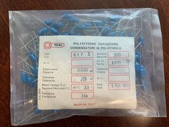 3.3nF/3300pF Mial Polystyrene capacitors Blue 200pcs March 1977