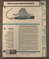 Vtg Original Altec 688B Professional Omnidirectional Microphone Spec Sheet (A3)