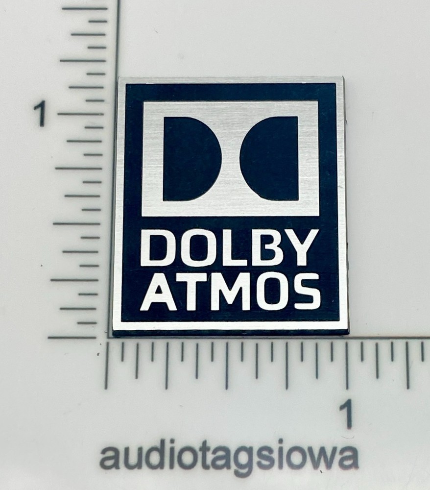 Dolby Atmos Badge Label Incised Silver Acrylic Custom Made Self Stick