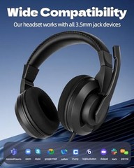 L02 Wired Headset, 3.5mm Stereo Headphones with Noise Canceling Black