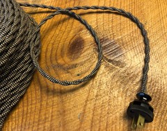 Cloth Covered Twisted Wire – Black/Tan Pattern, Vintage Style Fabric Lamp Cord