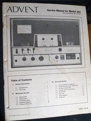 ADVENT 201 Cassette Deck Service Manual Original Serial #C-01001 and up