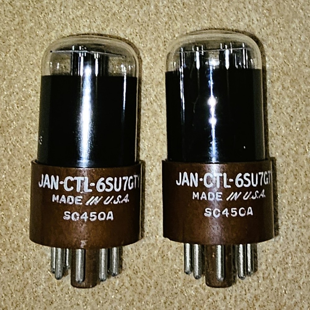 Tung-Sol JAN-CTL 6SU7-GTY Black Glass Brown Base – Matched Pair – Measure as NOS