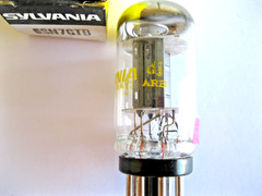 SYLVANIA 6SN7GTB AUDIO VACUUM TUBE BLACK T PLATE O GETTER, COIN BASE TV-7 TESTED