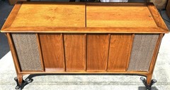 Vintage Mid Century Modern RCA Solid State Walnut Cabinet Stereo Console