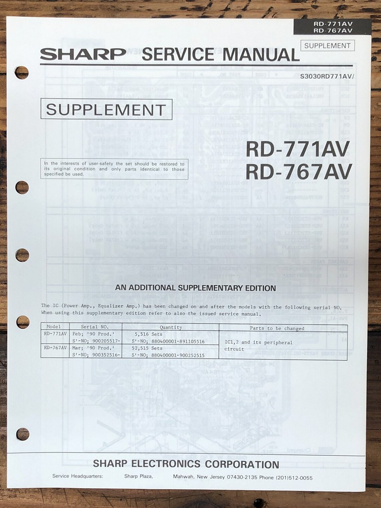 Sharp RD-771AV RD-767AV Cassette Service Manual *Original*