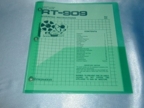 PIONEER RT-909 REEL TO REEL OWNER’S MANUAL FREE SAME DAY SHIPPING