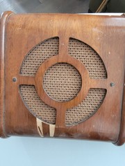 Vintage 1950s Schoolroom Quam Speaker Wood Cabinet Lattice Grille Lot Set Of 2
