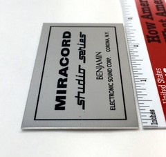 Miracord Studio Series Turntable Custom Identification Plate Aluminum Free Ship