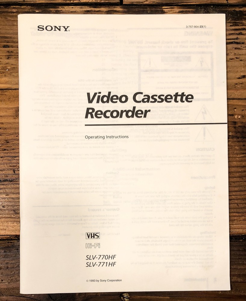 Sony SLV-770HF SLV-771HF VCR Owners / User Manual *Original*