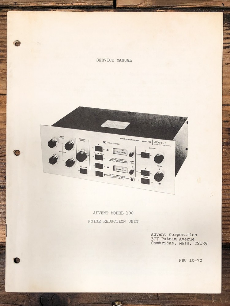 Advent Model 100 Noise Reduction Unit Service Manual *Original*