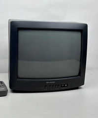 Vintage 1998 Sharp 13K-M100 13″ CRT TV Front Inputs Retro Gaming w Remote Cables