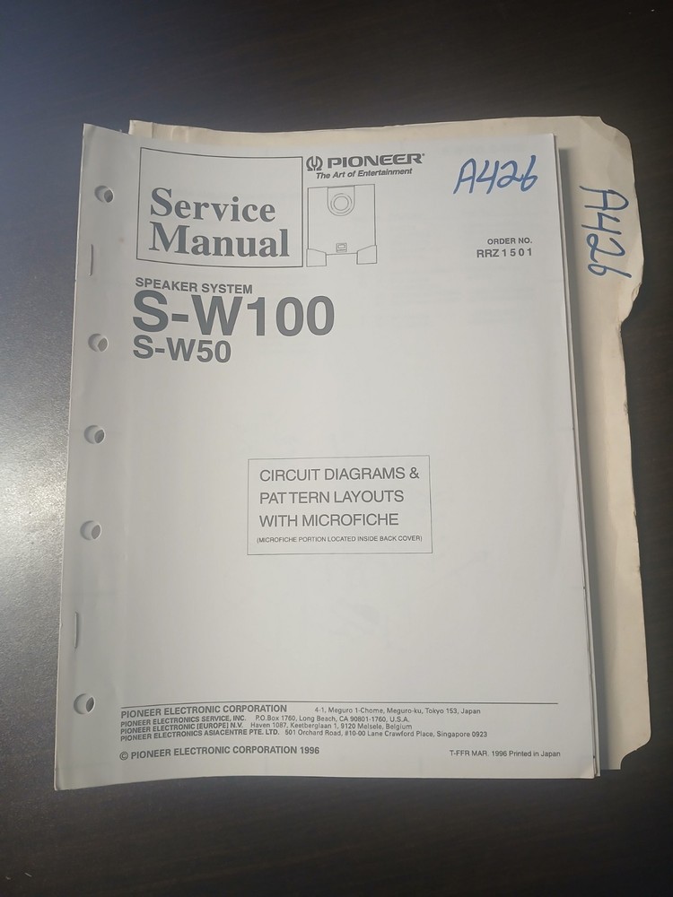 Pioneer S-W100,W50 Service Manual Original Repair Book Speaker System