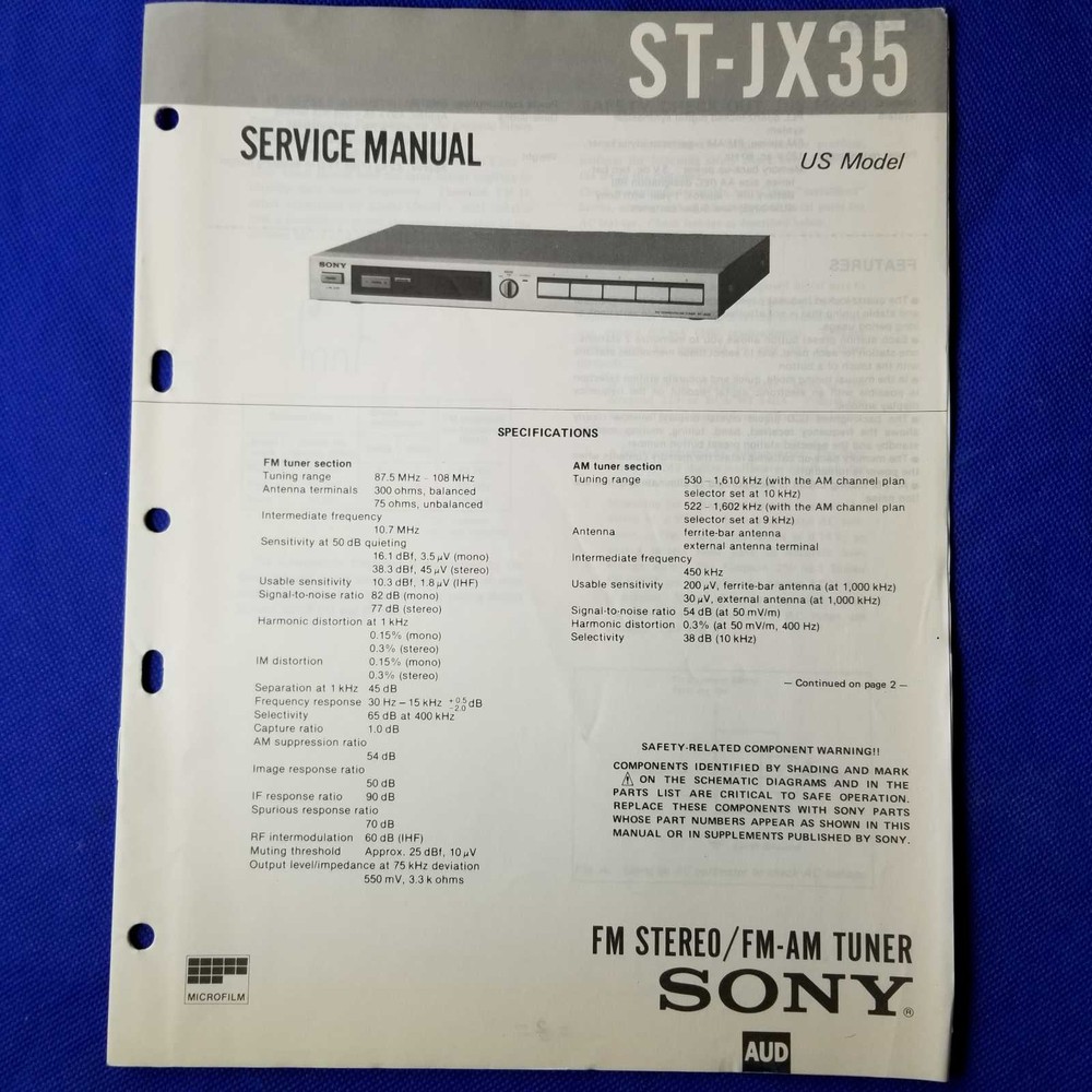 SONY ST-JX35 Service Manual Original Paper OEM Repair Guide – USA