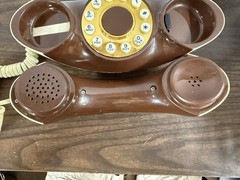 Vintage Genie Space Age Phone Push Button Cream Brown MCM USA Works + 15’ Cord