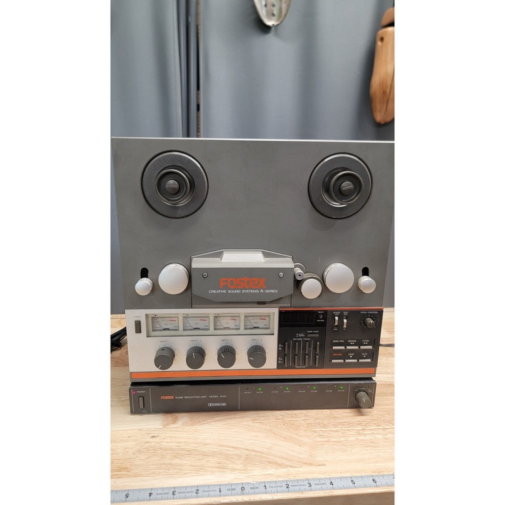 Vintage FOSTEX A-4 Reel to Reel Audio Stereo Tape Deck & Fostex 3040 Noise Red