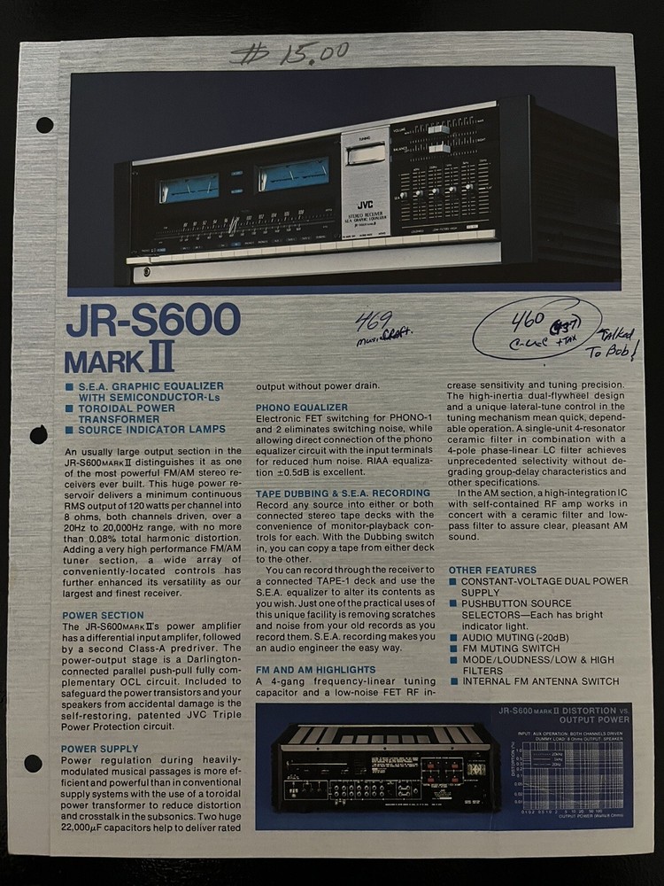 JVC JRS100 JRS200 JRS300 JRS400 JRS600 MARK II STEREO RECEIVER BROCHURE JO1278