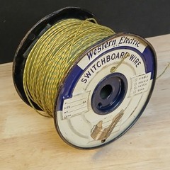 Near Full Roll Western Electric 20 Gauge Cloth Covered Wire Green Yellow Stripe