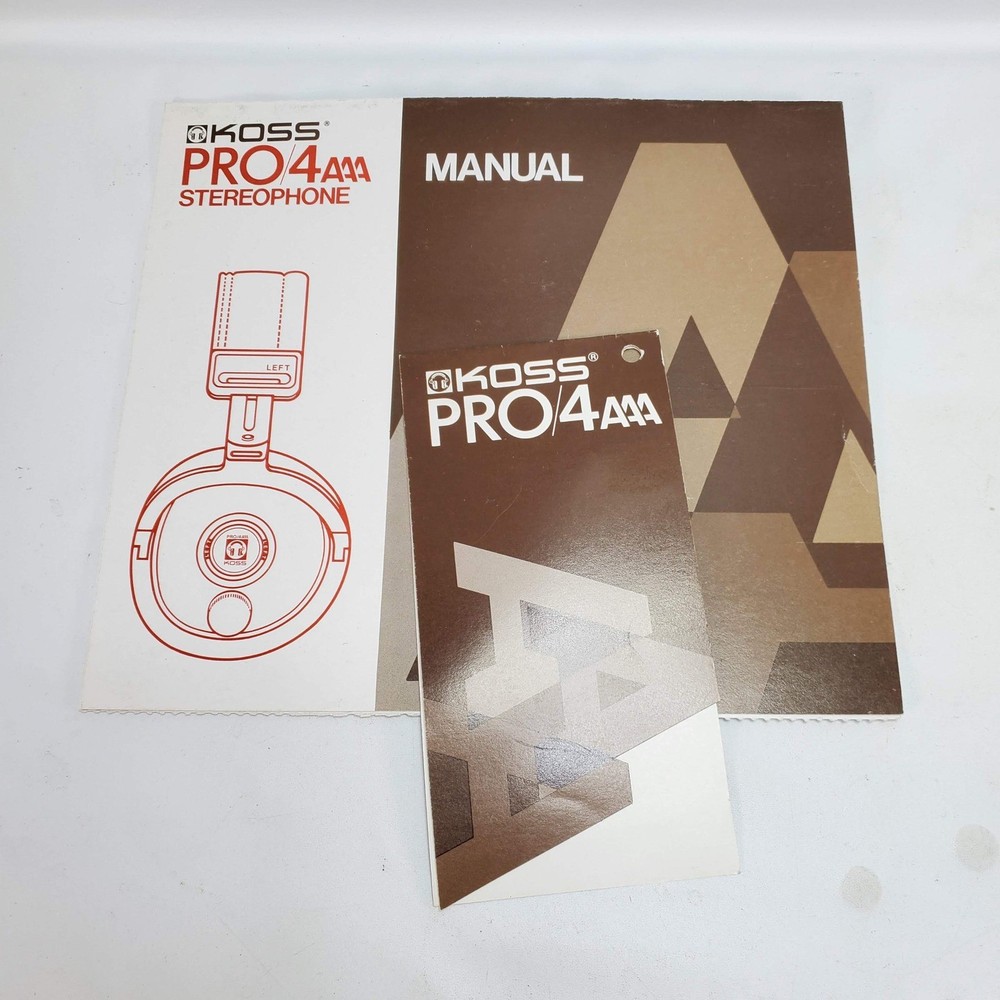 Koss Pro/4AAA Stereophone Owners Manual Vintage 1977 Brown White USA Replacement