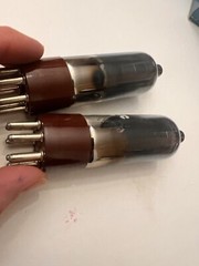 Matched Pair 2A7 Smoked Glass Brown Base NOS IEC Audio Tubes