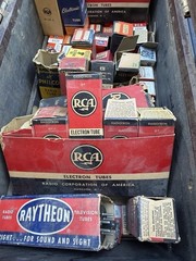 Vintage Assorted Vacuum Tubes Lot Sylvania RCA GE Philco With RCA tube caddy
