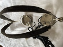 Antique PAL Headphones Cloth Wire Headband Radio Headset Earphones Pin Plugs