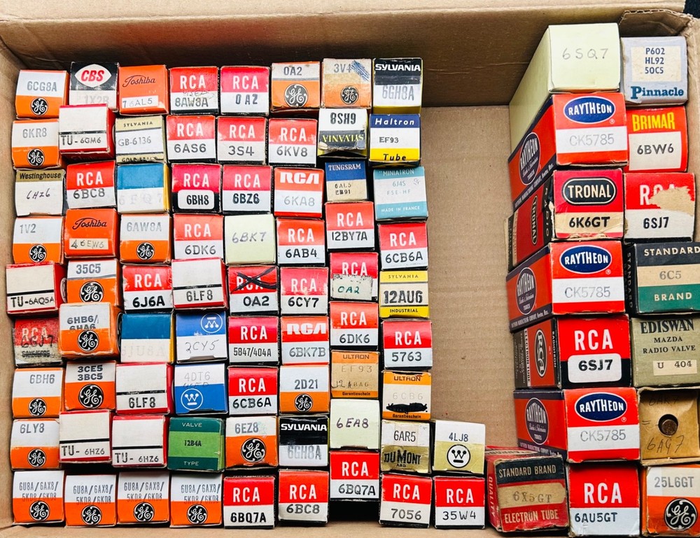 Vintage USA Radio TV Vacuum Tube Lot RCA Raytheon Sylvania Brimar Mixed NOS Used