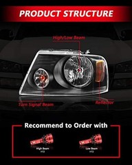 Headlight Assembly Black Housing Replacement Black-Amber/2004-2008 F150
