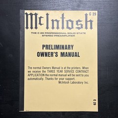 Vintage Original McIntosh C29 Manual, Preliminary- Very Rare, NEW