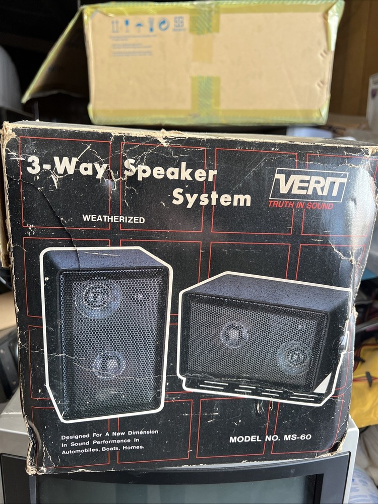 Vintage Speakers Verit 3 Way Speaker 4 OHM MS-60 Black Set of 2 BRAND NEW