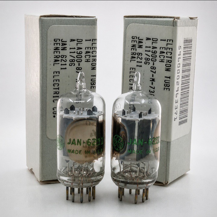 1 Matched Pair GE JAN 6211 / 12AU7-Type Dual Triode Tubes NOS Balanced Maxi TesT