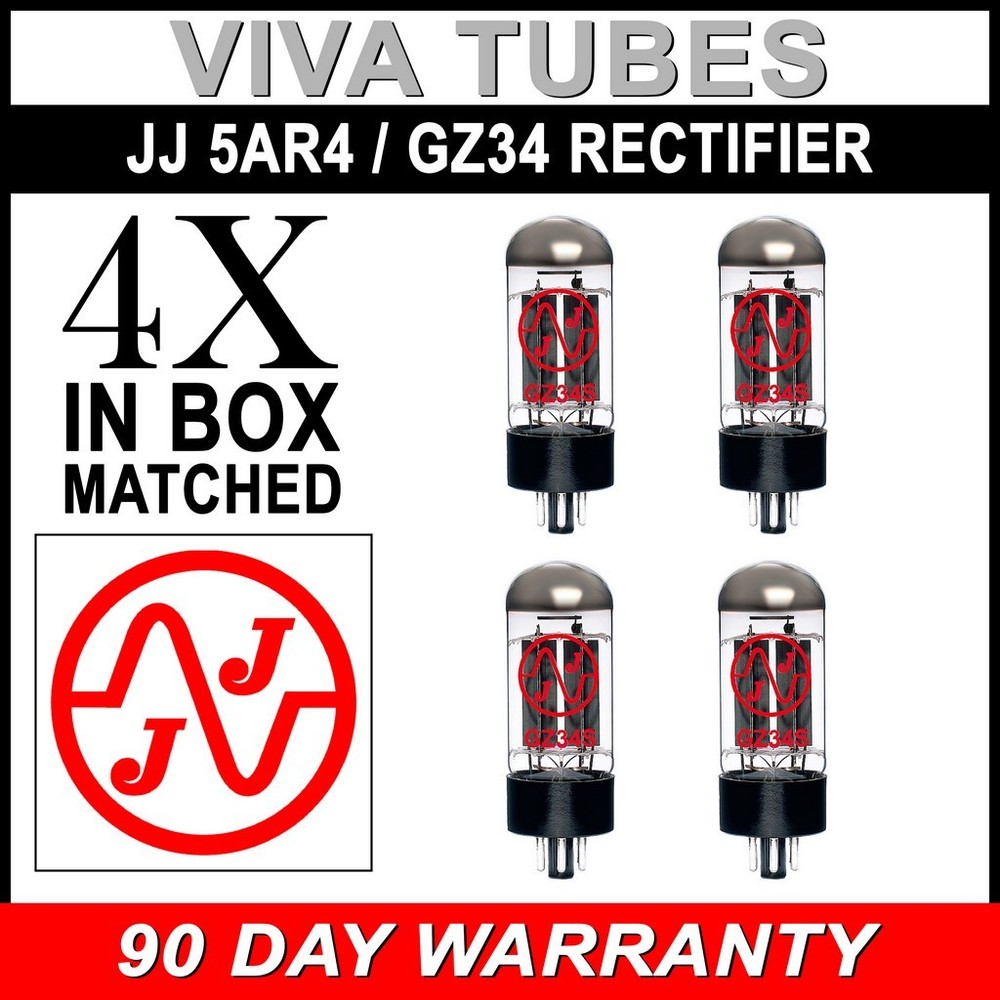 JJ Electronic Matched Quad (4) GZ34 / 5AR4 Rectifier Vacuum Tubes – Brand New