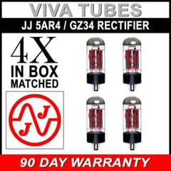 JJ Electronic Matched Quad (4) GZ34 / 5AR4 Rectifier Vacuum Tubes – Brand New