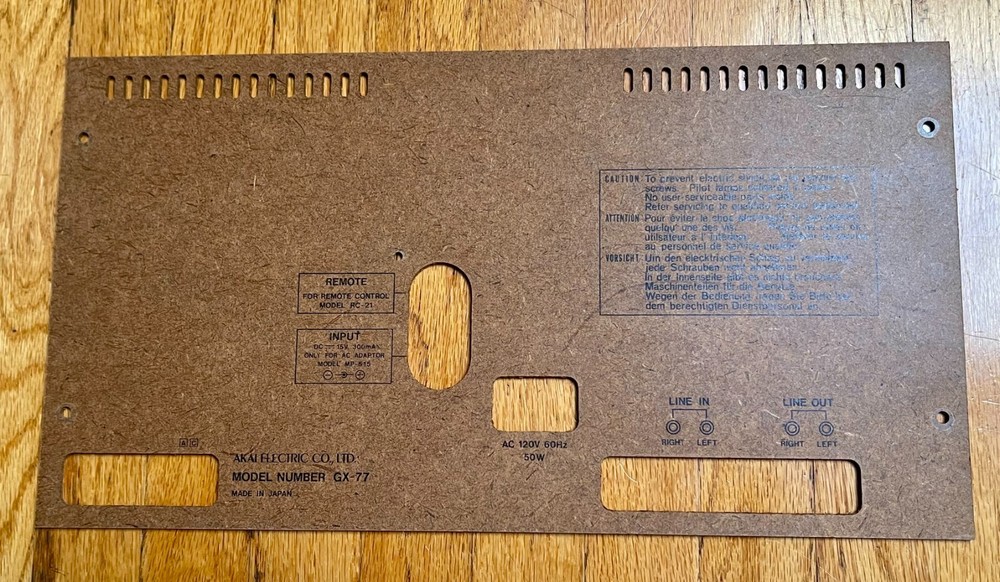 AKAI GX-77 Reel to Reel Back Cover