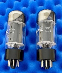 TWO GE 6CA7 EL34 Tubes /Amplitrex 👍/ STRONG PLATE CURRENTS / OO Disc Getter ’83