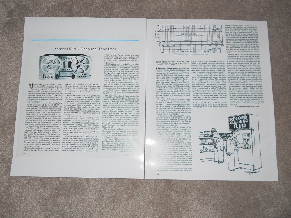 Pioneer RT-707 Open-Reel Review,2 pgs,1977, Reel to Reel Full Test