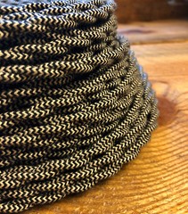 Cloth Covered Twisted Wire – Black/Tan Pattern, Vintage Style Fabric Lamp Cord