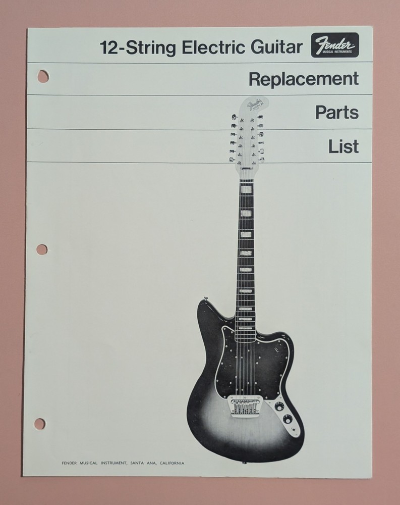 Fender 12-String Electric Guitar Replacement Parts List & Schematics – Rare 70s