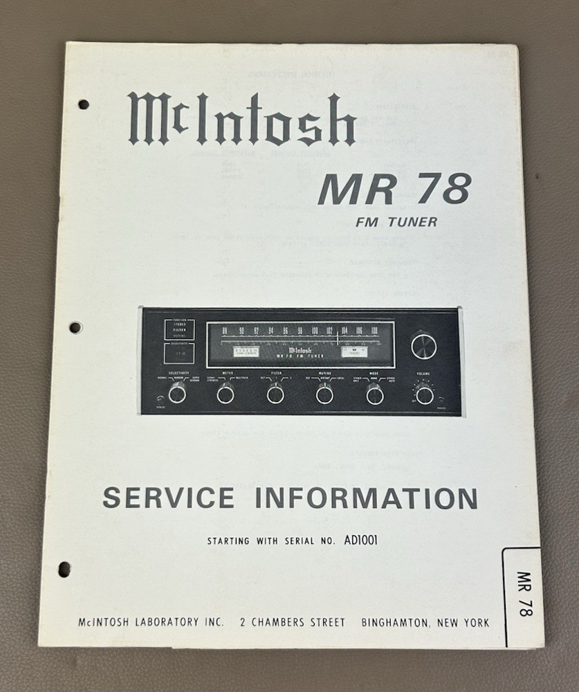 MCINTOSH MR 78 STEREO TUNER SERVICE INFORMATION D-1311
