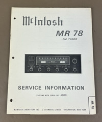 MCINTOSH MR 78 STEREO TUNER SERVICE INFORMATION D-1311