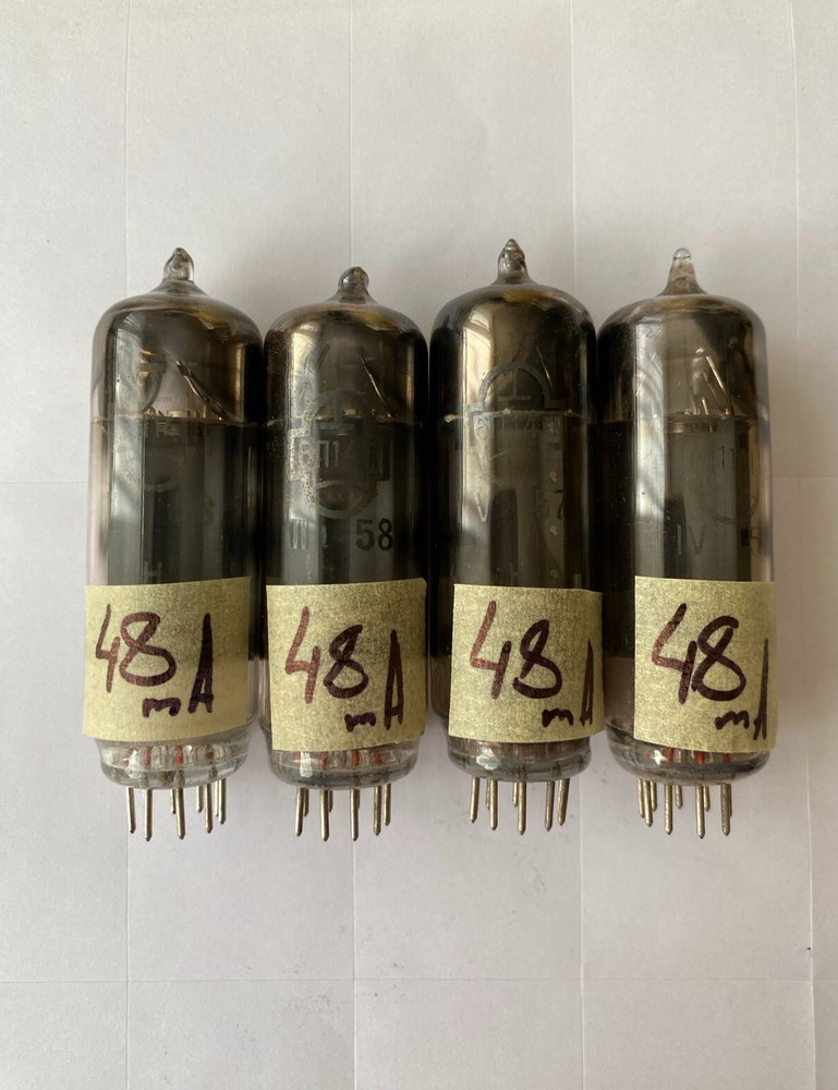 6P14P = EL84 = 6BQ5 Twin D-Getter Matched QUAD 100% Tested Tubes USED 1950s RARE