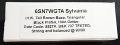 SYLVANIA JAN CHS 6SN7WGTA. TALL BROWN BASE. USED. TESTED. 1955?