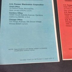 Pioneer Vintage Hi-Fi Catalog Lot 1974 & 1976 SX-1010 SPEC Burstein Applebee