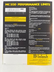 Vintage McIntosh MC2120 Amplifier Sales and Spec Sheet Brochure