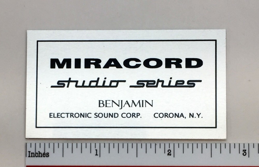 Miracord Studio Series Turntable Custom Identification Plate Aluminum Free Ship
