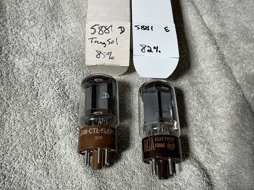PAIR Vacuum Tubes 5881 RCA Tung-sol BROWN Tested On Amplitrex At-1000 82-85%