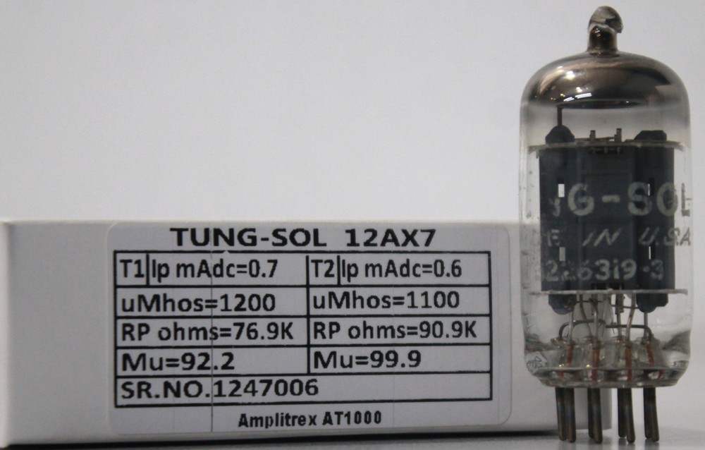 TUNGSOL 12AX7/ECC83 Long Black Plate Made in USA Amplitrex Tested Qty 1Pc