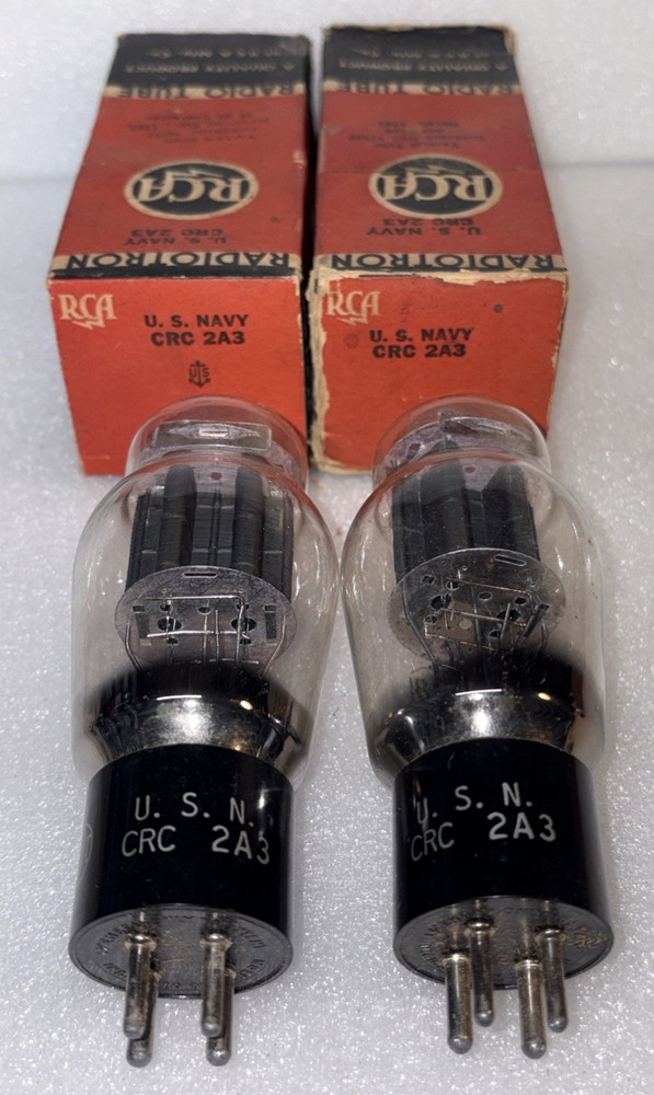 Matched Pair RCA USN CRC 2A3 Dual D Getter Vacuum Tubes Amplitrex NOS 1943 Date
